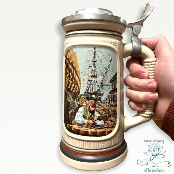 1986 Avon, "The Building of America, The Shipbuilder" Beer Stein Limited Edition - Picture 1 of 9